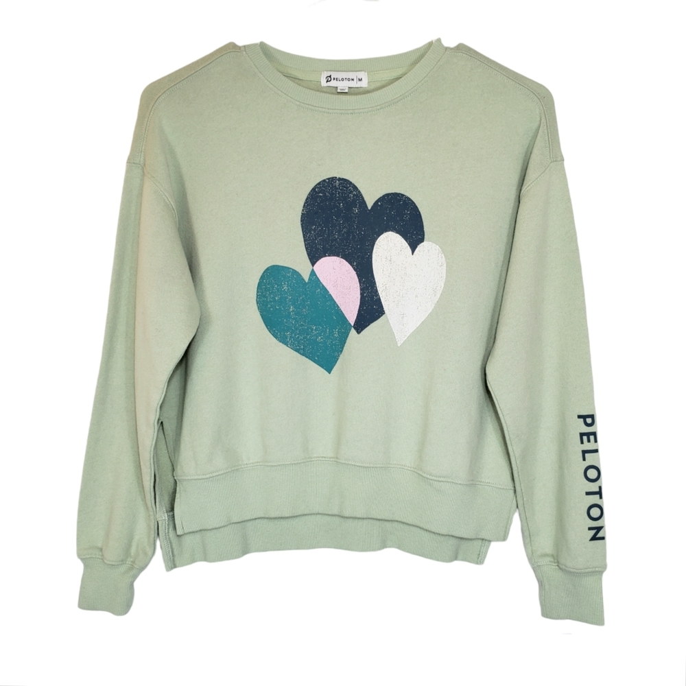 Peloton Girls Heart Graphic Sweatshirt Size Medium Mint Dusty Green